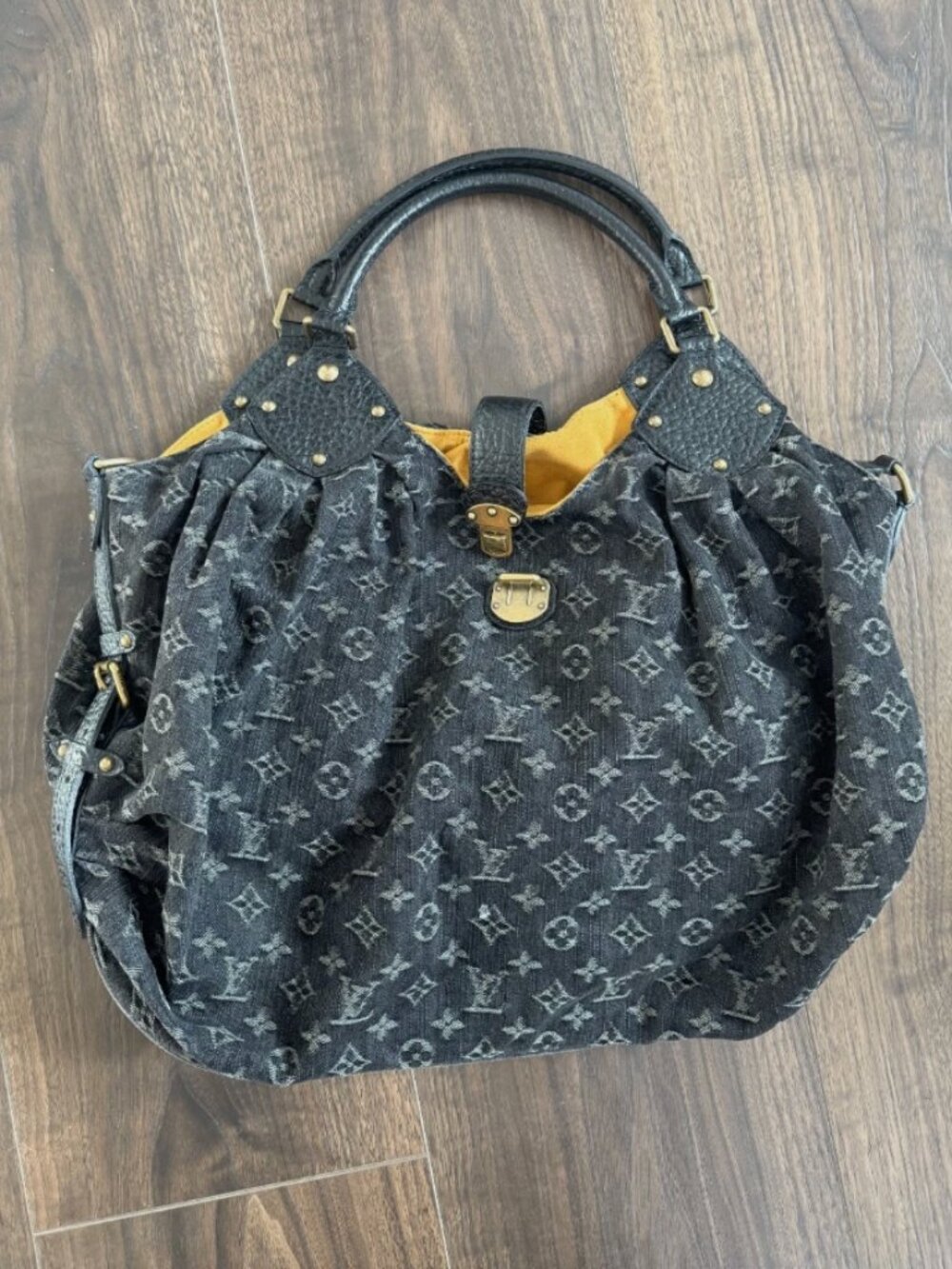 Louis Vuitton Monogram Black Denim Mahina XL Hobo Bag with Gold Hardware